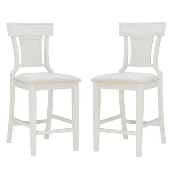 Home Square 2 Piece 26" Polyester Upholstery Wood Counter Stool Set in White