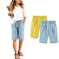 thumbnail image 4 of ZACPNCV 2PC Girls Bermuda Shorts Knee Length Straight Leg Short Loose Casual Cute Solid Drawstring Elastic Waist Jorts Summer Trendy Yellow 9-10 Years, 4 of 5