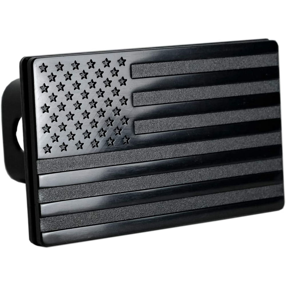 USA American Flag Metal Trailer Hitch Cover (Fits 2" Receivers, Black