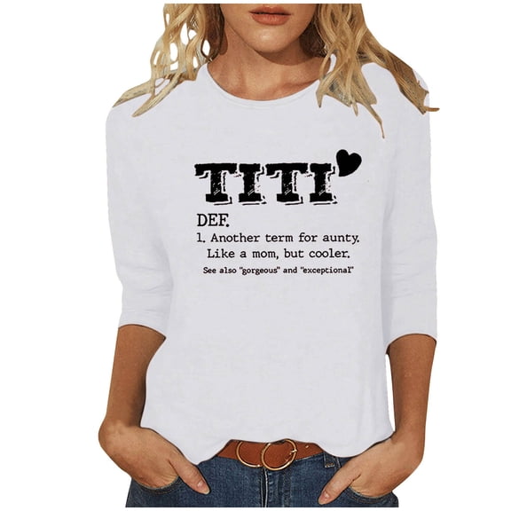 Dovford Women T Shirt TITI Like A Mom But Cooler Funny Short Sleeve Crew Neck Graphic Top T-Shirt Aunt Auntie Casual Tees Blouse Gift