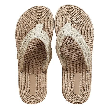 

Ichuanyi Slippers for Women Clearance Summer Women Seaside Imitation Straw Flip Flops Fashion Flat Beach Flip Flops