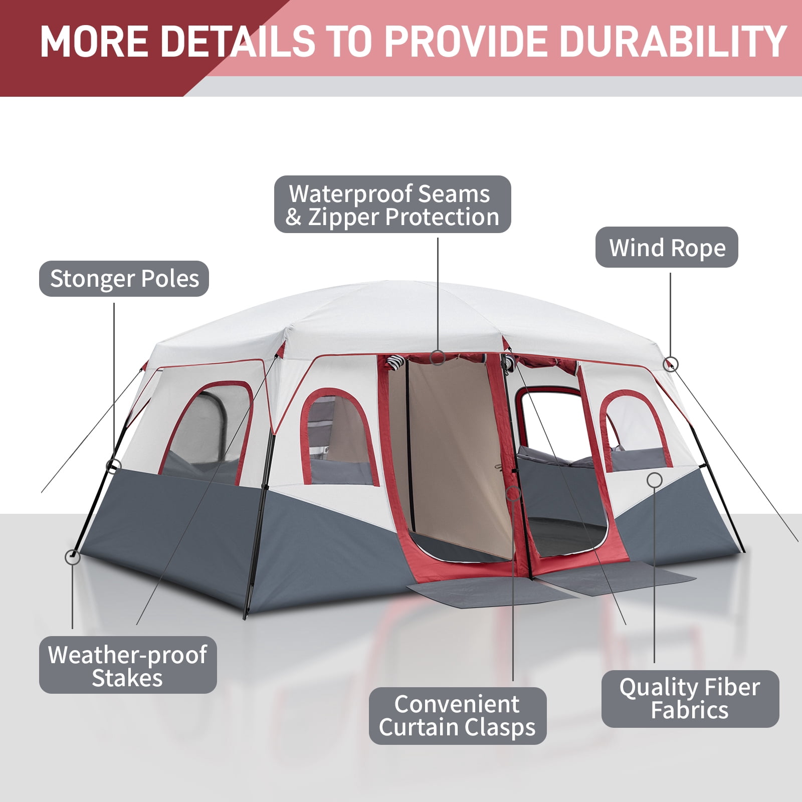 Ktaxon Family Camping Tent 10 Person Tent Waterproof  Windproof with Divided Curtain for Separated 2 Rooms with Carry Bag Outdoor