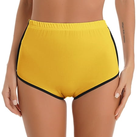 inlzdz Women s Sexy Printed Sports Hot Pants Naughty Briefs Panties Gym Workout Yoga Booty Shorts Yellow XXL