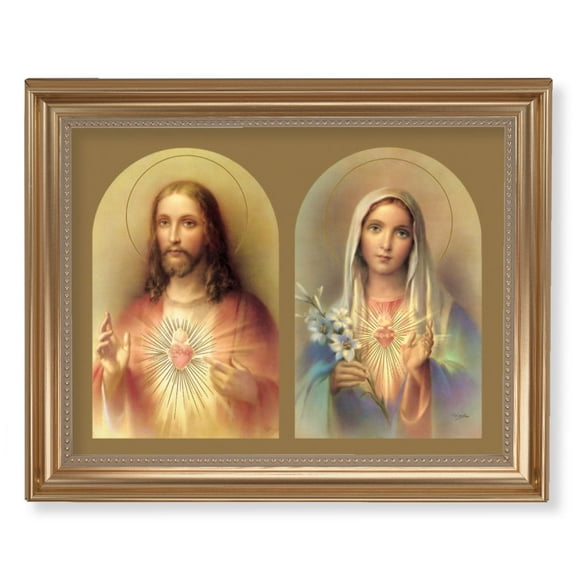 The Sacred Hearts Picture Framed Wall Art Decor Extra Large, Classic Gold-Leaf Fluted Frame with Beaded Lip