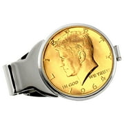 Smithsonian Institution Gold-Layered JFK 1964 First Year of Issue Half Dollar Silvertone Coin Money Clip