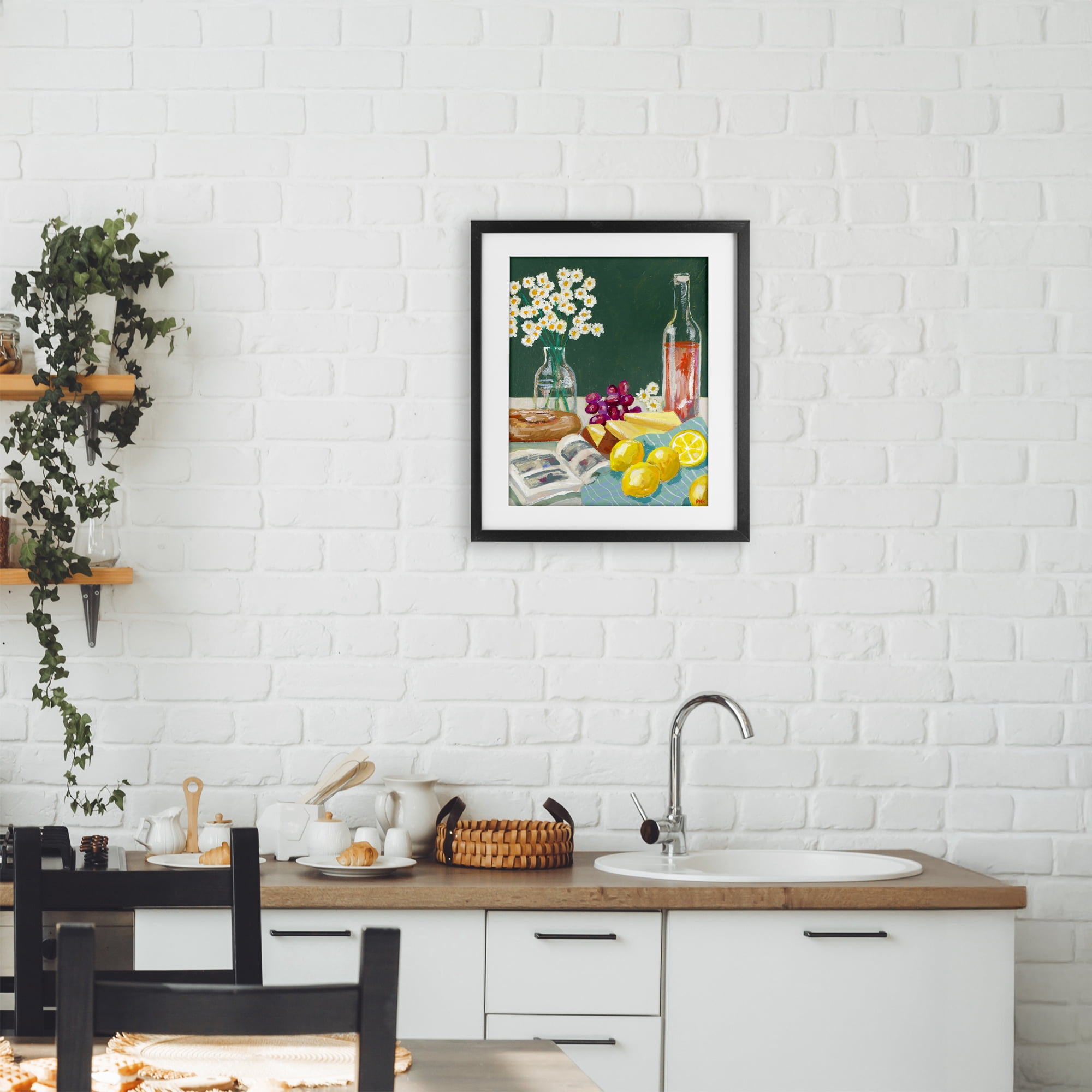 Stupell Industries Cheese, Wine and Lemon Still Life Black Framed Print Under Glass, design by Rachael Reese