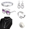 thumbnail image 1 of Accesorios de discoteca, diadema con lentejuelas, gafas de sol, collar, pendientes, bufanda de diamantes, pulsera de diamantes, traje, 1 of 6