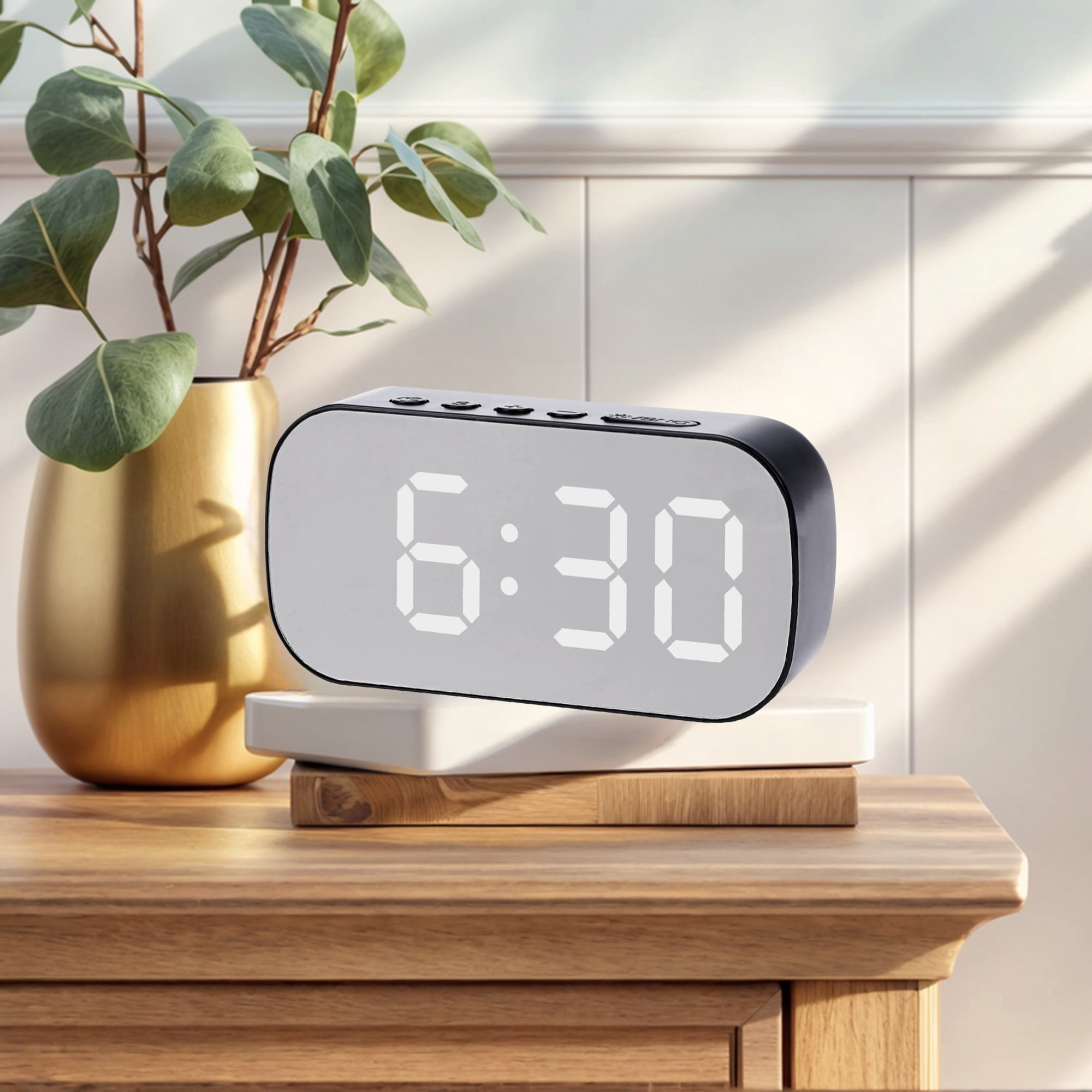Unique Bargains 2 Pcs Oval Alarm Clock Snooze Black White