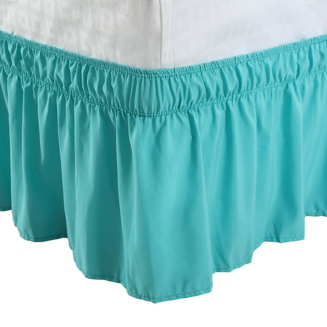 Unique Bargains Bed Skirt Polyester Elastic Wrap Around Dust Ruffle Aqua Blue Queen