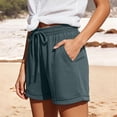 thumbnail image 4 of Women's Drawstring Elastic Waist Roll Cuff Bermuda Shorts,Loose Casual Athletic Sweat Shorts with Pockets,Light Blue,Women's Plus Size L, 4 of 9