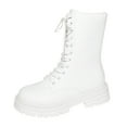 thumbnail image 5 of Rokment Womens Platform Mid Calf Combat Boots Vintage Gothic Leather Lace up Chunky Mid Heel Riding Short Booties White Size 8.5, 5 of 6
