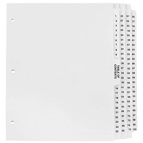 numbered dividers 1100 punched