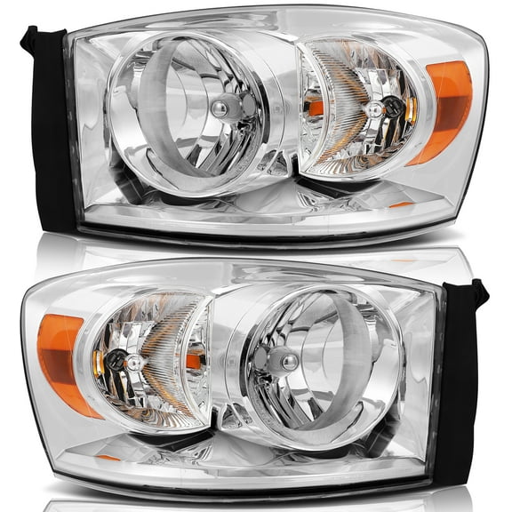 CCIYU Headlights Assembly For Dodge Ram 1500 2006-2008 For Dodge Ram 2500 2006-2009 For Dodge Ram 3500 2006-2009 With Protective Coating Chrome Housing Amber Corner(Reflector) Clear Lens