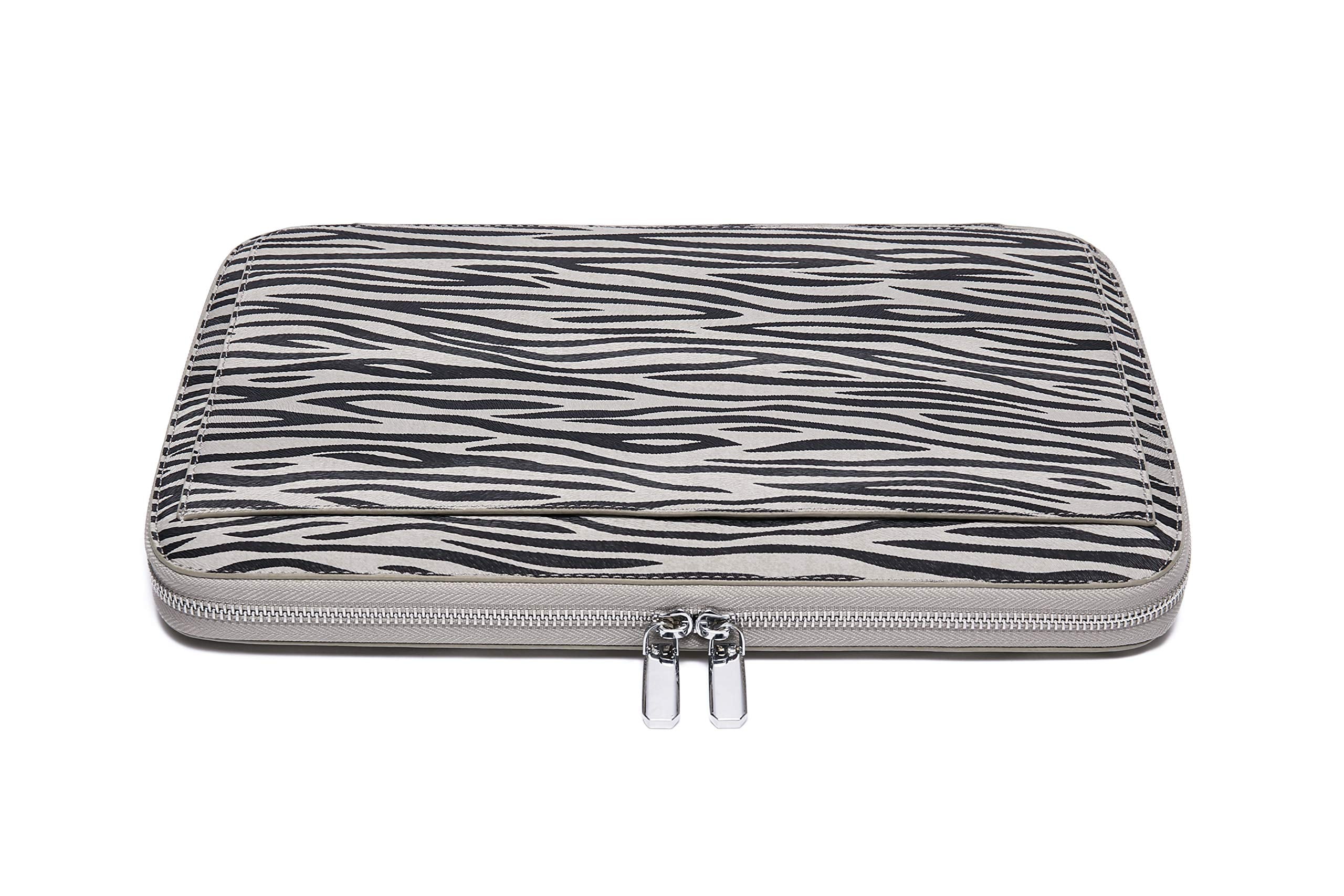 Daisy Rose Protective Laptop Sleeve Case for 13 Inch Laptop with Slip Pocket - Luxury PU Vegan Leather Shock Absorbant Hard Case for Work and School - Grey zebra