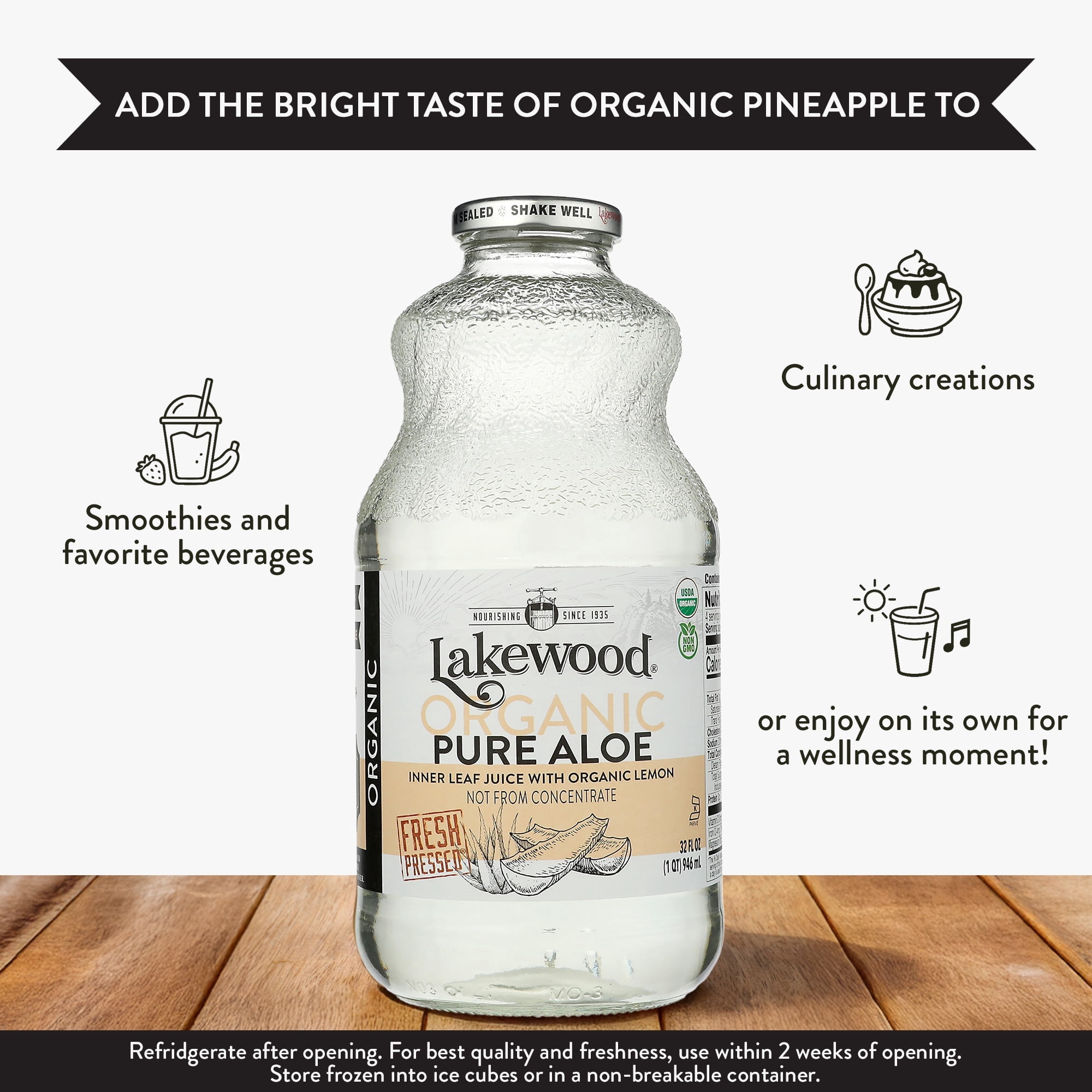 Lakewood Organic Fresh Pressed Aloe Vera Juice With Lemon 32 fl oz