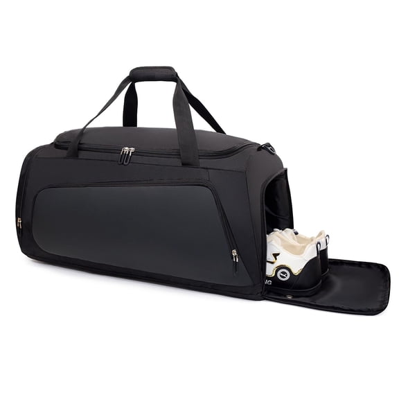 ZHANGJIA 24in Waterproof Gym Bag with Shoe & Wet Compartment for Men/Women,Sports Duffle Bags for Workout/Fitness/Travel(Black,24.4"x12.6"x11.8")