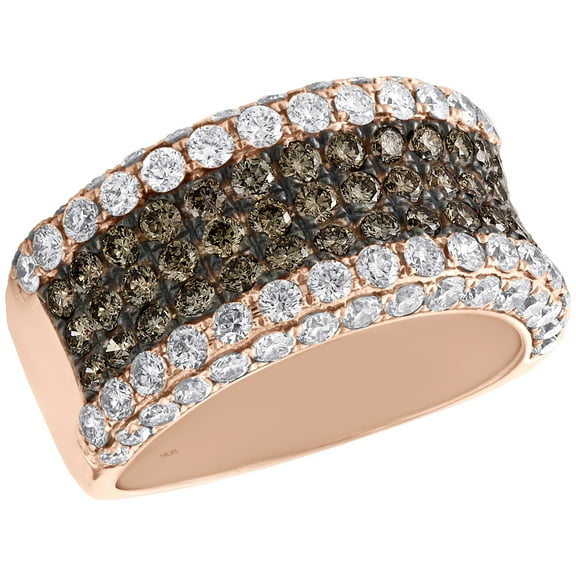 14K Rose Gold Brown Diamond Cocktail Anniversary Wedding Band 11mm Ring 2.37 CT.