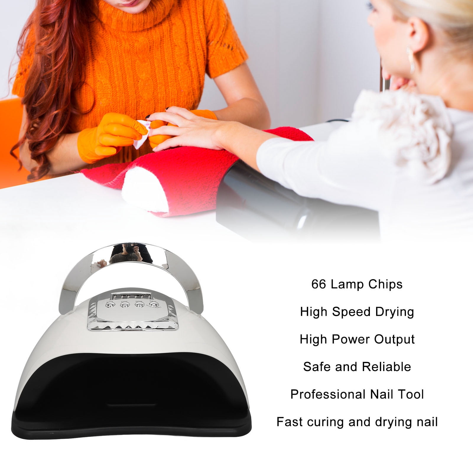 YAHHU UV LED Nail Lamp Fast Curing Gel Polish Dryer 66pcs Lamp Chips High Power Curing Light Nail Art Drying Tools for Salon Professional Use 100-240V EU Plug White (9.06 inches / 23 cm)
