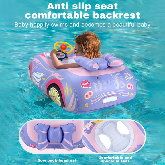 Pool Float with Steering Wheel and Horn, Inflatable Swim Ring with Comfortable Backrest and Safety Seat, Car-Shaped Pool Floaties