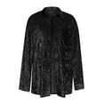 thumbnail image 2 of Womens Soft Velvet Shirt Jacket Chest Pockets Long Sleeve Lapel Collar Button Up Flannels Vintage Outfit Outwear (Small, Black), 2 of 5