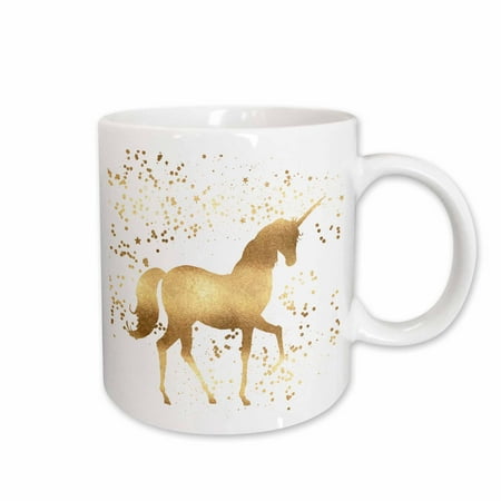 3dRose Image of Gold Confetti Unicorn - Ceramic Mug, 11-ounce