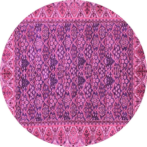 Ahgly Company Indoor Round Abstract Pink Modern Area Rugs, 7' Round