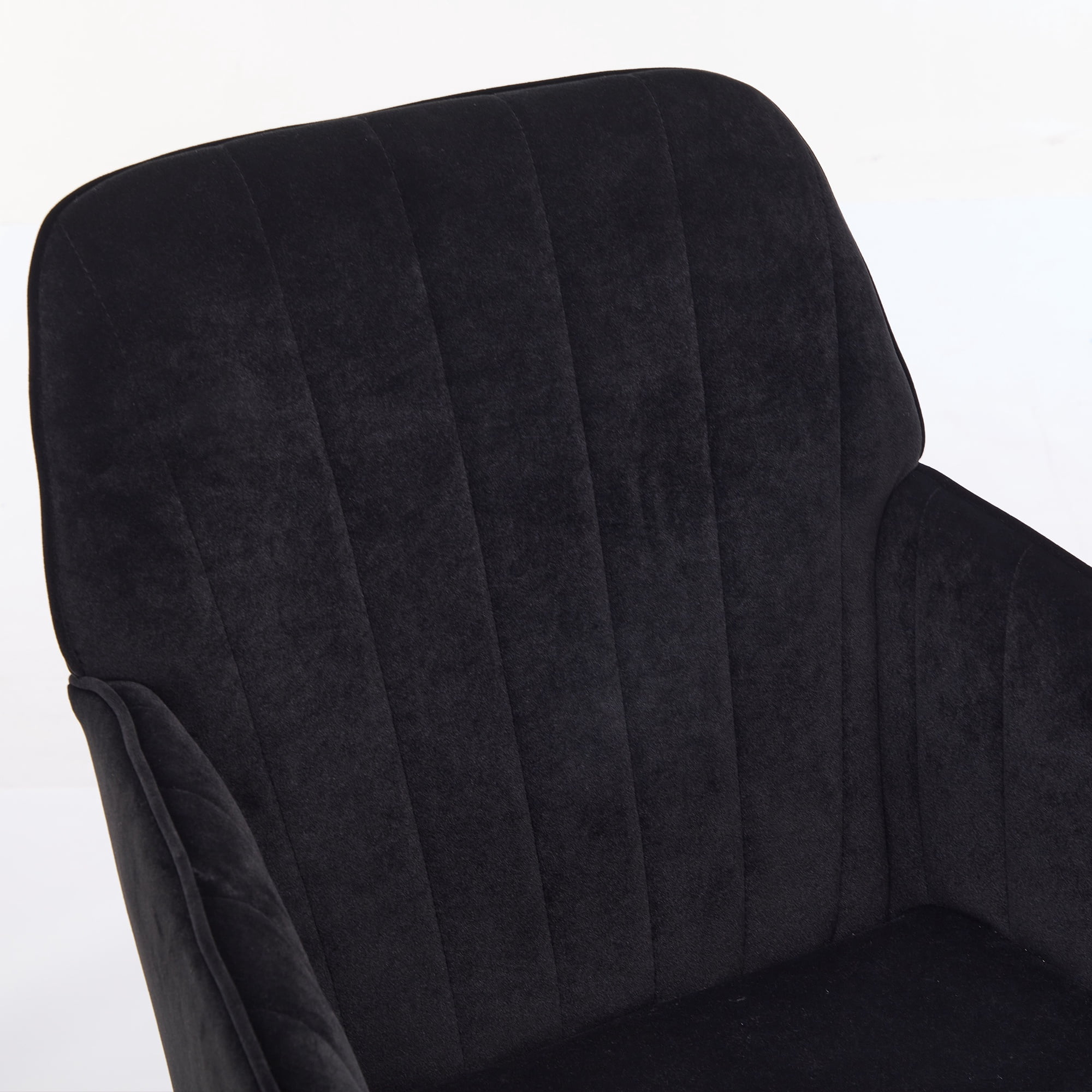 PORKISS Upholstered Desk Chair with Wheels, Ergonomic Adjustable Office Chair, Swivel Computer Task Chair with Velvet for Home Living Room Bedroom Workspace, Black