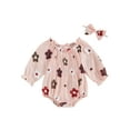 thumbnail image 2 of Musuos 2-Piece Baby Girls Sping Fall Set 0-18M Long Sleeve Floral Print Smocked Ruffled Romper Bow Headband Adorable Outfits, 2 of 8