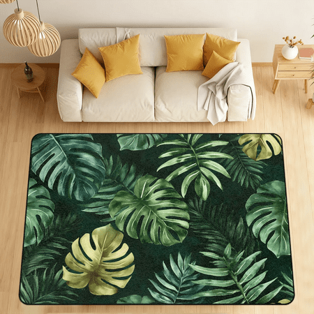 CURLYOOT Tropical Leaves Area Rugs 5 x7 Washable Rug Large Living Room Rug Non Slip Jungle Nature Indoor Floor Carpet for Dining Room Bedroom Home