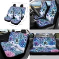 thumbnail image 2 of Renewold Bohemian Flower Blue Violet 14 PCS Car Seat Cover Full Set, with Steering Wheel Cover Seat Belt Covers Trash Can Rear View Mirror Cover Center Console Cover Cup Coasters Handbrake Cover Set, 2 of 7
