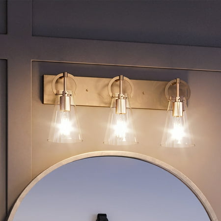 

Luxury New Traditional Indoor Bath Light 10 H x 23 W with Transitional Style Elements Traditional Design Native Brass Finish and Clear Glass UEX2546