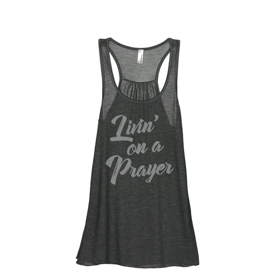 Livin' On A Prayer Women's Fashion Sleeveless Flowy Racerback Workout Yoga Tank Top Charcoal Grey X-Large