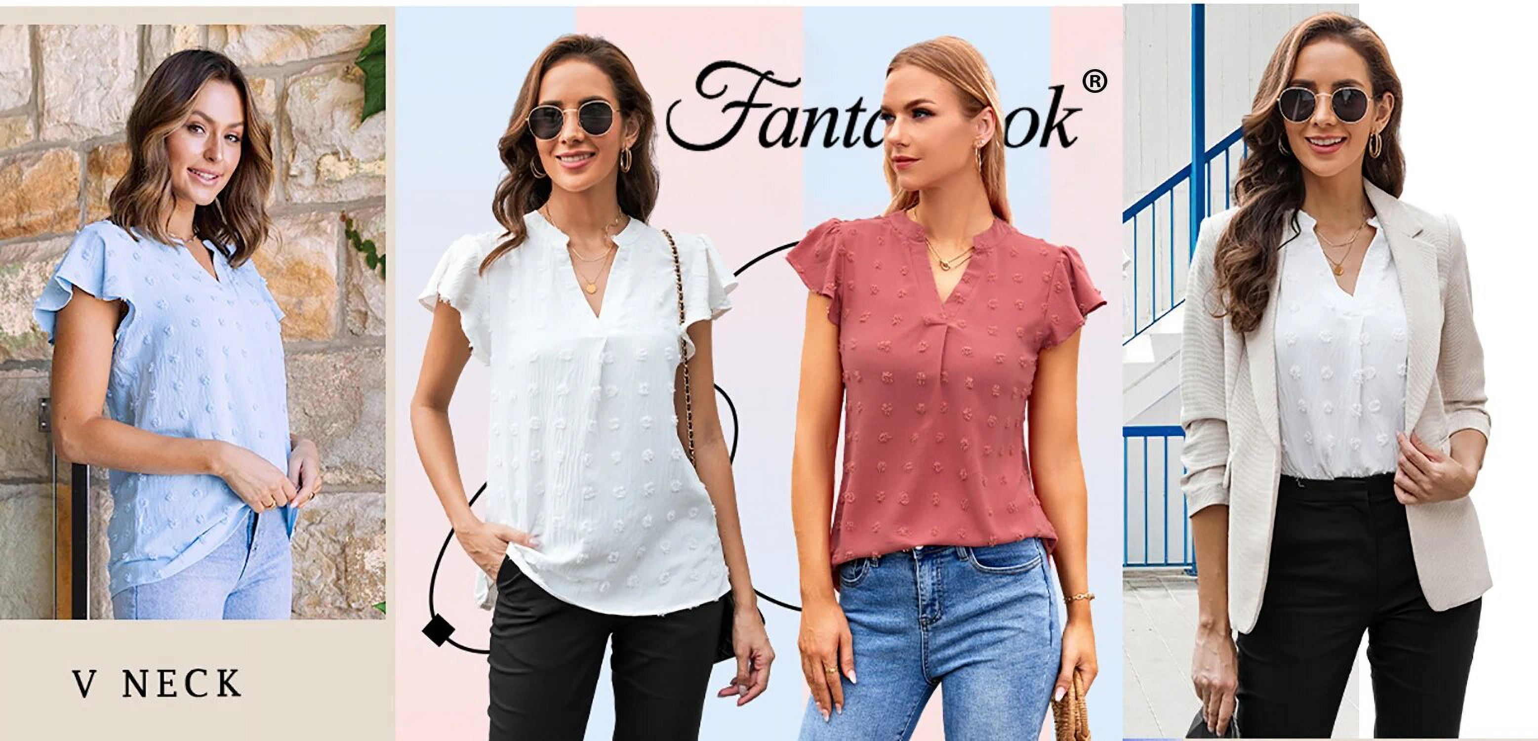 Fantaslook Blouses for Women Dressy V Neck Ruffle Sleeve Summer Tops Casual Flowy Shirts
