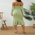 thumbnail image 3 of Femmes Été Élégant Robe Midi Licol Sangle Tie-up Coupe Basse Manches Longues Fishtail de Couleur Unie Partie Robe, 3 of 6