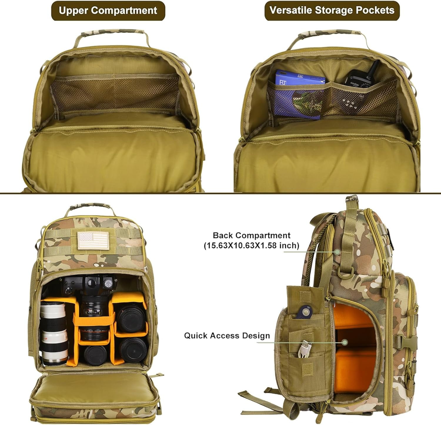 MOSISO Camera Backpack, DSLR/SLR/Mirrorless Photography Tactical Camera Bag Case with Tripod Holder & 15-16 inch Laptop Compartment & USA Flag Compatible with Canon/Nikon/Sony