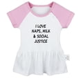 thumbnail image 1 of I Love Naps Milk And Social Justice Funny Dresses For Baby, Newborn Babies Skirts, Infant Princess Dress, 0-24M Kids Graphic Clothes (Pink Raglan Dresses, 0-6 Months), 1 of 5