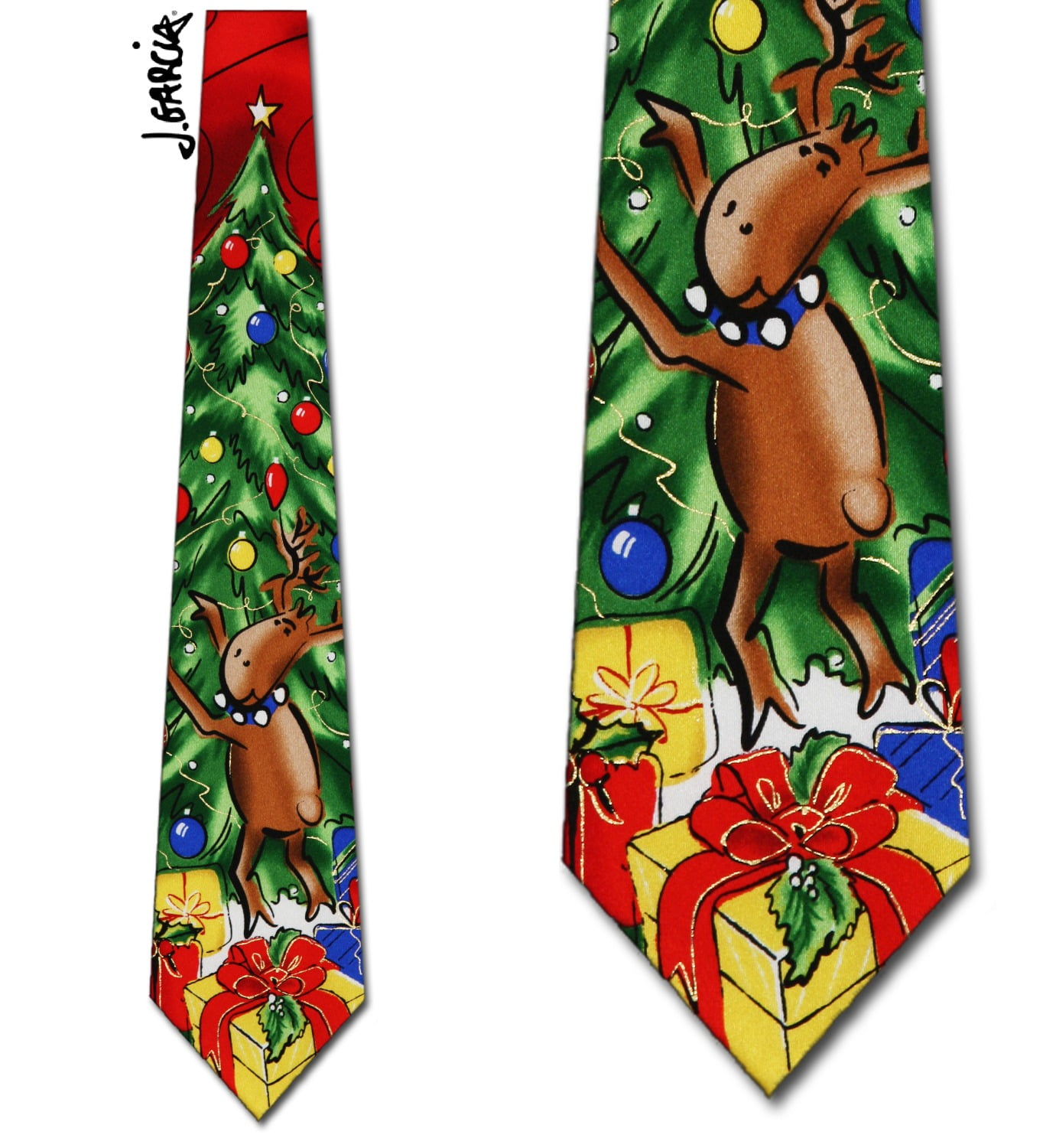 Jerry Garcia Mens Designer Fashion Holiday Tie Party Reindeer with Gifts