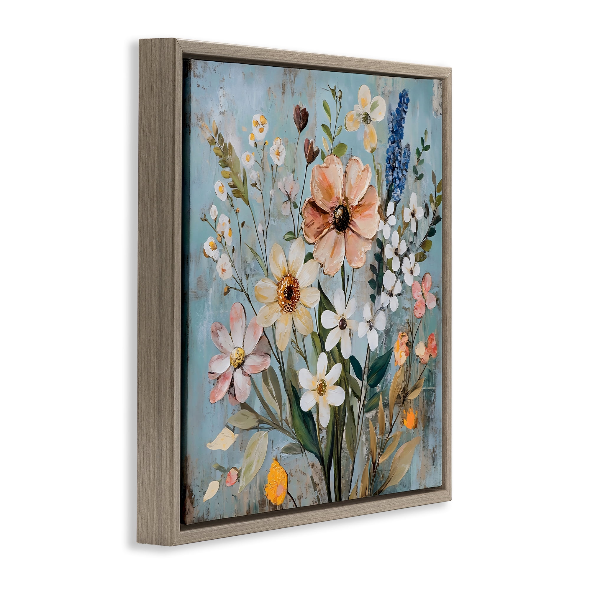 Stupell Industries Wildflower Mix Spring Bouquet Brown Framed Floater Canvas Wall Art, design by Creative Studio