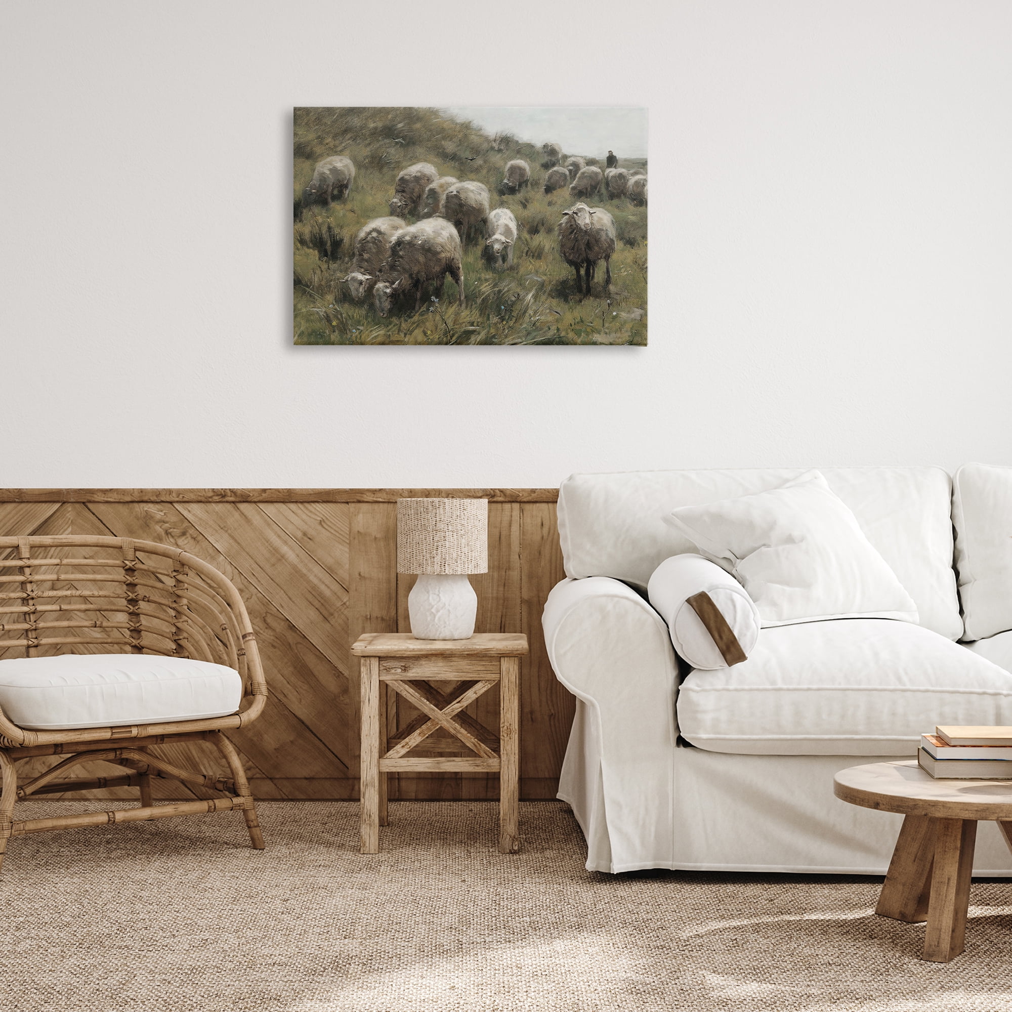 Stupell Industries Sheep At Pasture Landscape Painting Gallery Wrapped Canvas Art Print Wall Art, 30 x 20