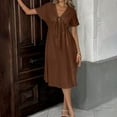 thumbnail image 7 of Oplxuo Summer Dress for Women Casual Short Sleeve Front Bow Tie V Neck Midi Flowy Dresses, 7 of 7