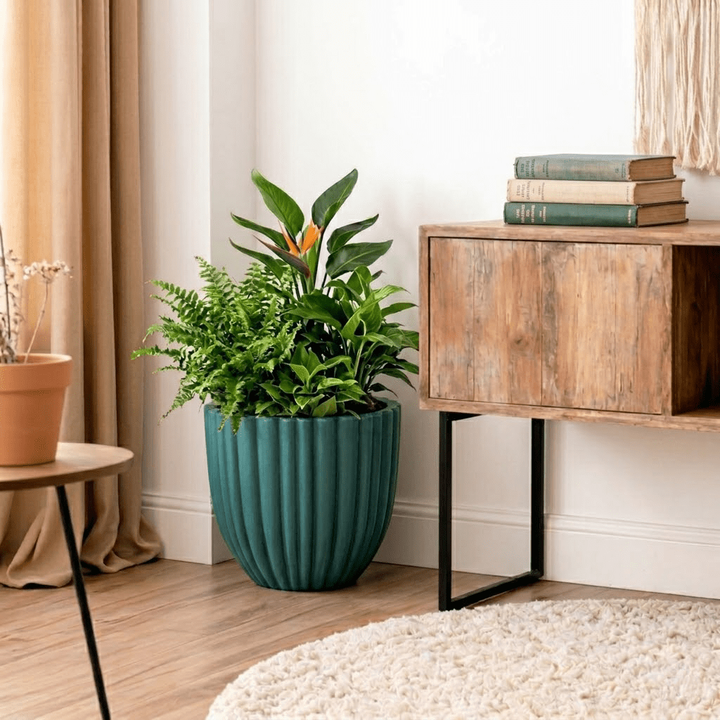 Ecobo 15.7" Tall, Eco-Friendly Round Pot Planter, Cocoa Indoor/Outdoor use, Durable, Versatile & Lightweight, Designed by Brazilian Artisans, Contemporary All-Weather Design – Green
