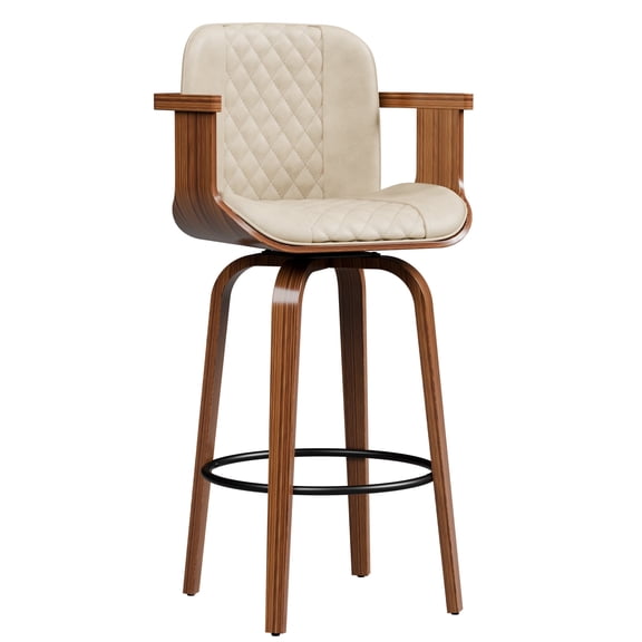 Hersunpl 26" Counter Stools Swivel Bar Stools with Arms, Set of 3 Upholstered Seat & Walnut Finish,Stools for Kitchen Counter(White)