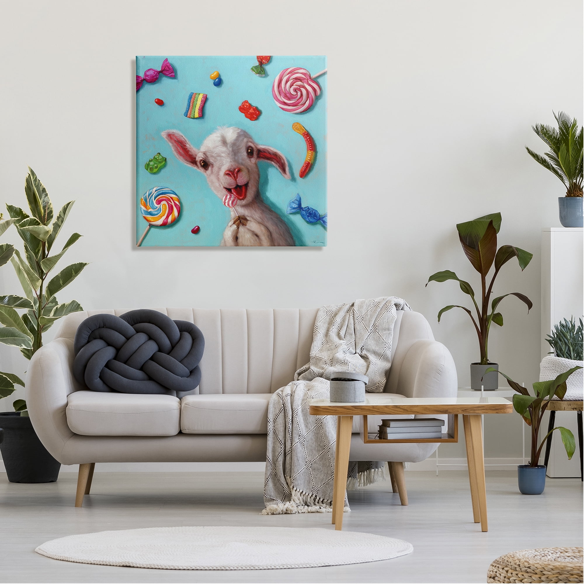 Stupell Industries Happy Sheep with Candy Animals & Insects Painting Gallery Wrapped Canvas Print Wall Art, 30 x 30