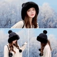 thumbnail image 2 of Holzlrgus Winter Beanie Hats for Women Warm Knit Skull Cap Bomber Hat with Fur Pompom Russian Ushanka Trapper Hat Ear Cover, 2 of 6