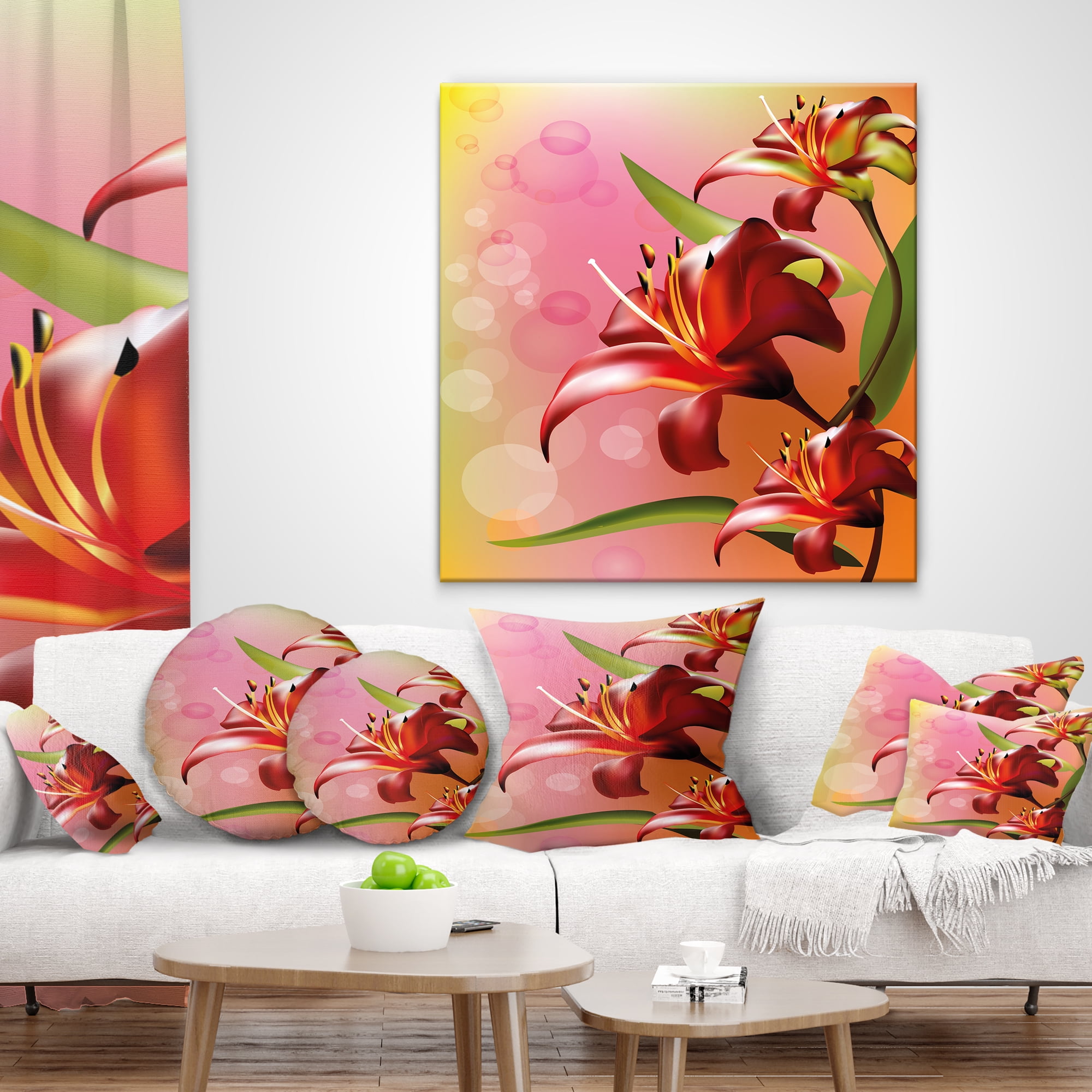 Designart Beautiful Vector Flower on Pink - Flowers Throw Pillowwork - 16x16