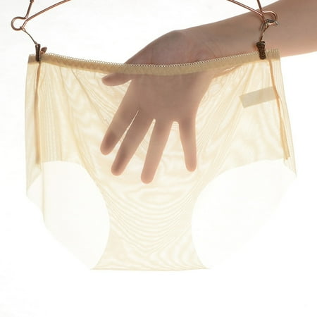 Rigardu Hot Sale!! 2025 Trendy Panties for Women Soft Mesh Underwear Cheeky High Cut Stretch Ladies Briefs Women s Full Transparent Crotch Waist Underwear Mesh Large Underwear Beige Xl