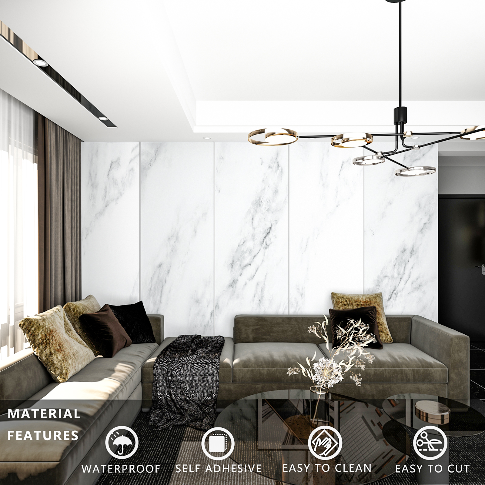 VEELIKE White Marble Contact Paper for Countertops Waterproof Grey Marble Wallpaper Peel and Stick Wallpaper for Kitchen Self Adhesive Paper Removable Wall Paper for Cabinets Walls 15.7"x354"