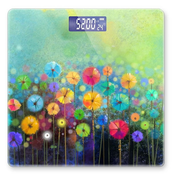 Báscula digital para peso corporal, báscula de baño personalizada, 400 lb, con pantalla grande retroiluminada, fácil de leer - Arte abstracto floral