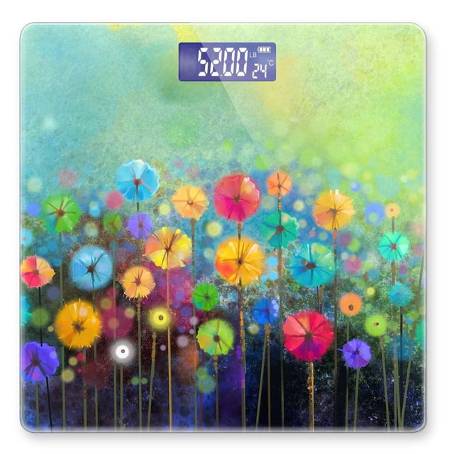Báscula digital para peso corporal, báscula de baño personalizada, 400 lb, con pantalla grande retroiluminada, fácil de leer - Arte abstracto floral