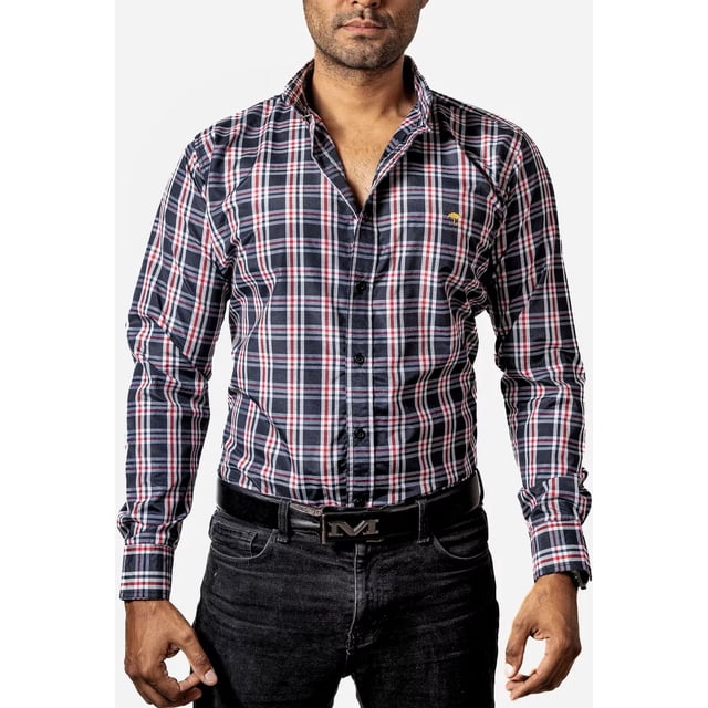 Camisa Hombre Casual Cuadros Negros, Blancos, Rojos Platino